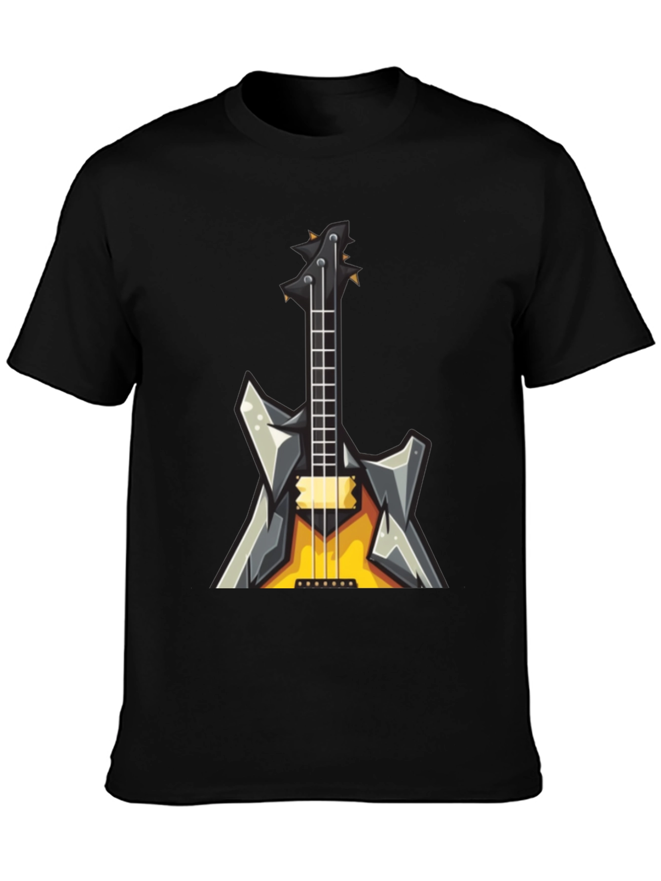 Rock Guitar Graphic Tee - Black Cotton T-Shirt