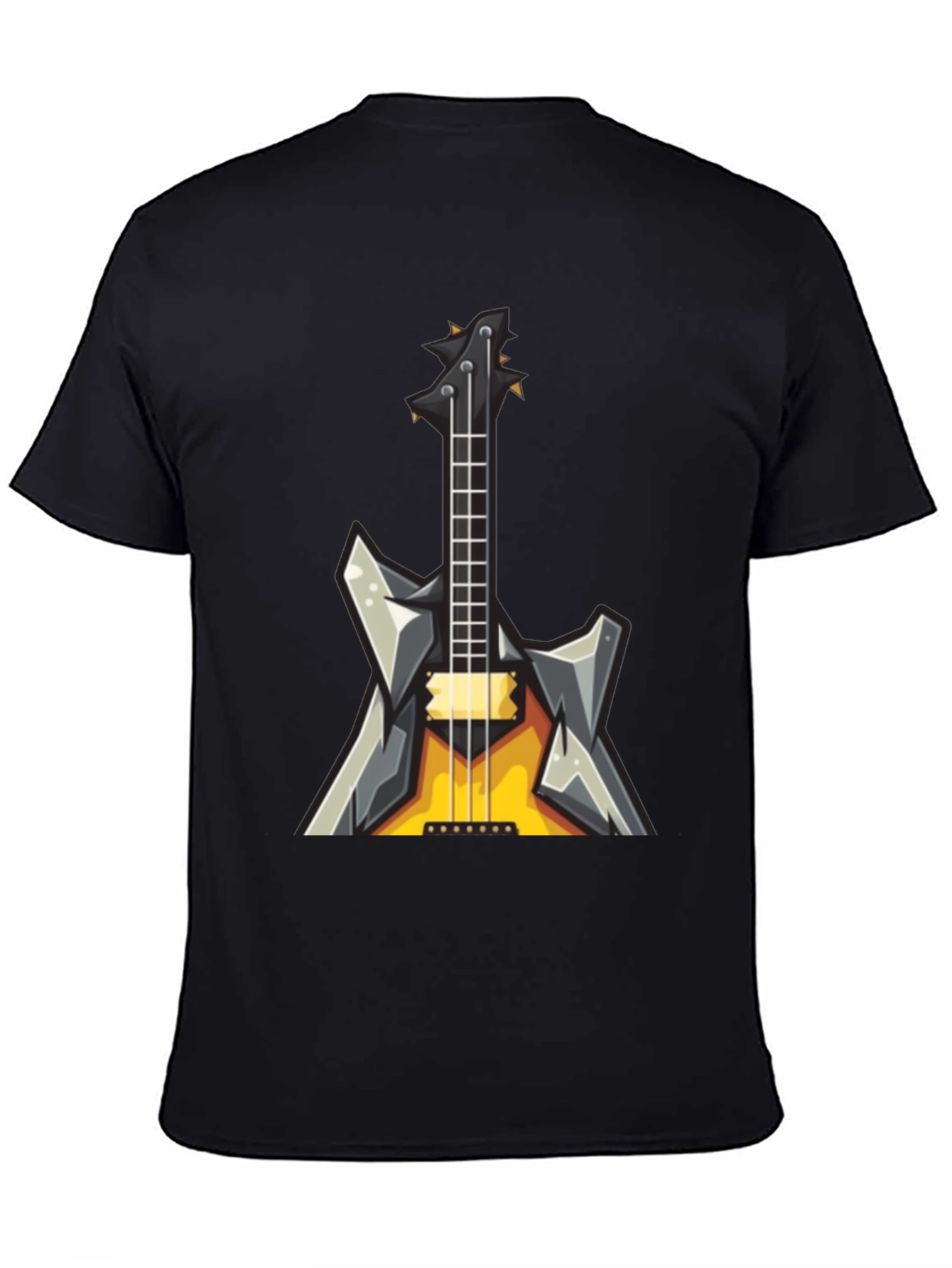 Rock Guitar Graphic Tee - Black Cotton T-Shirt
