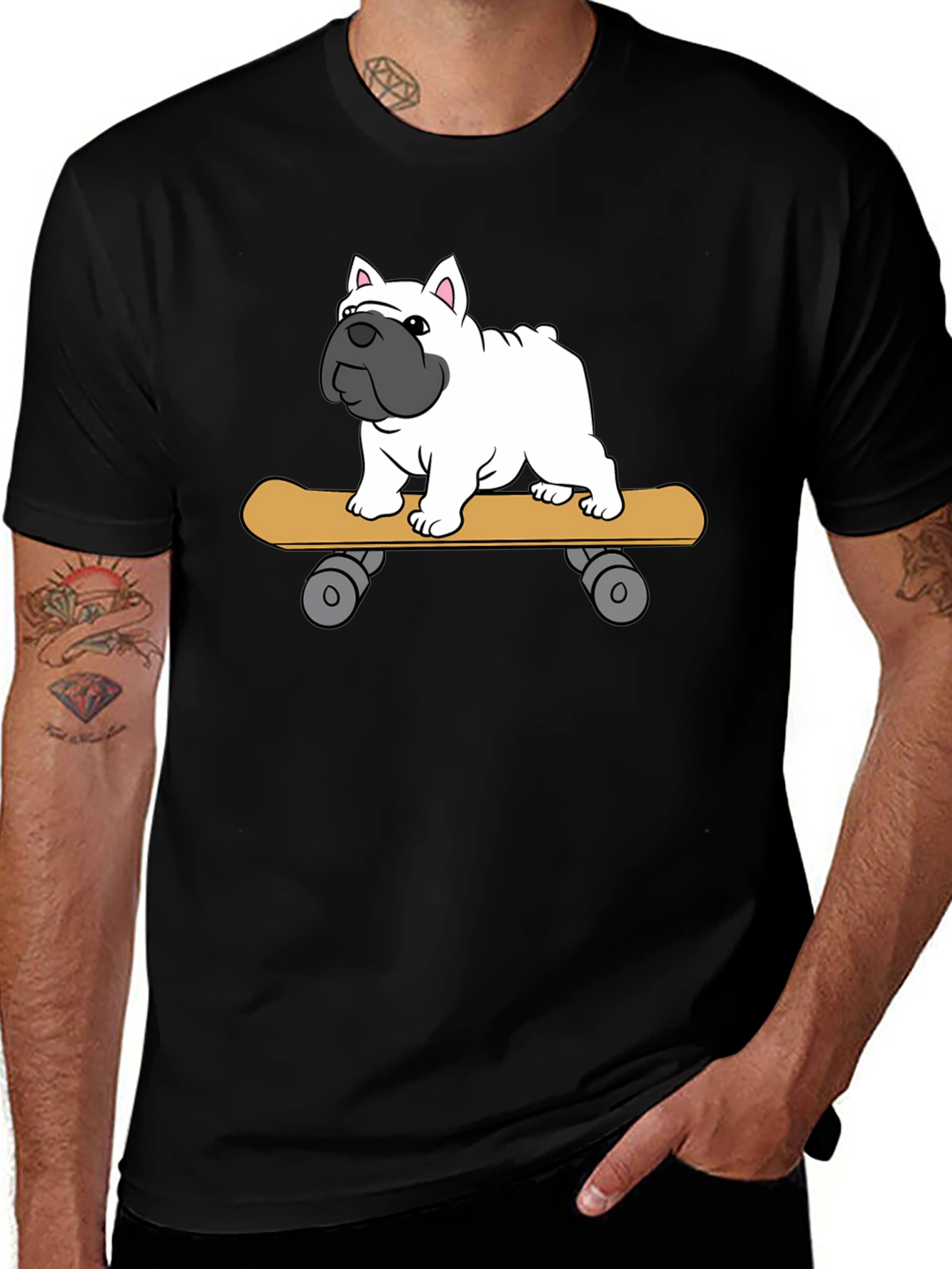 Skateboarding Bulldog T-Shirt - Cool Graphic Tee