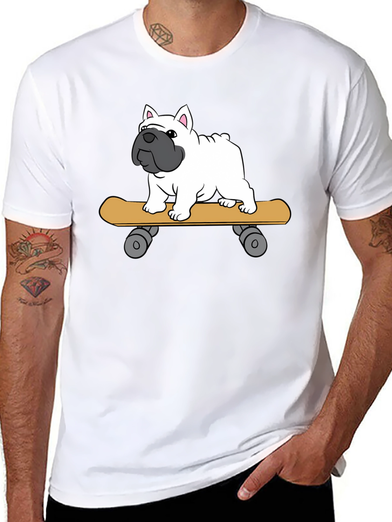 Skateboarding Bulldog T-Shirt - Cool Graphic Tee