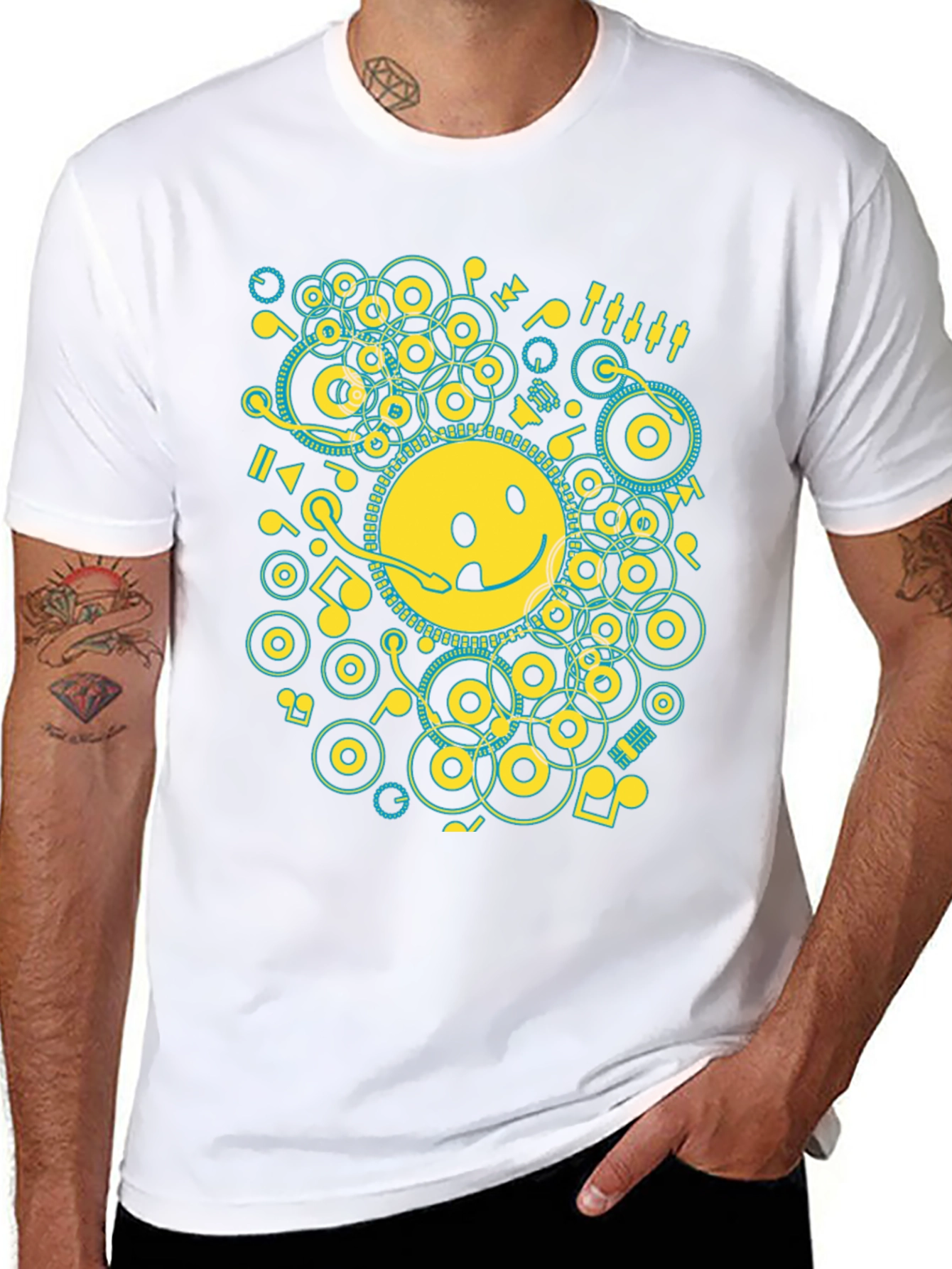 Smiley Face Music Graphic T-Shirt - Casual Black Tee