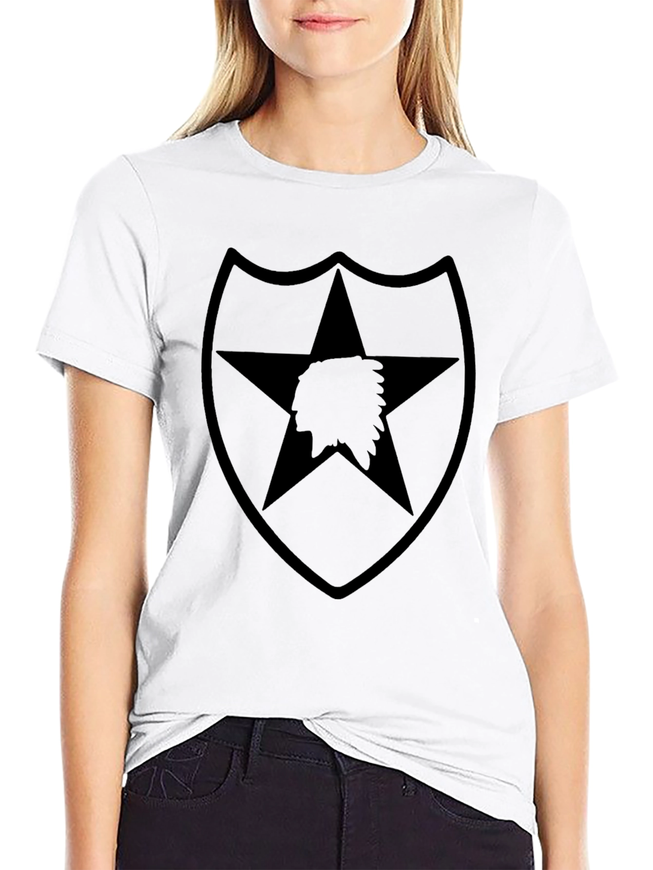 Black T-Shirt with Military Star and Indian Head Design