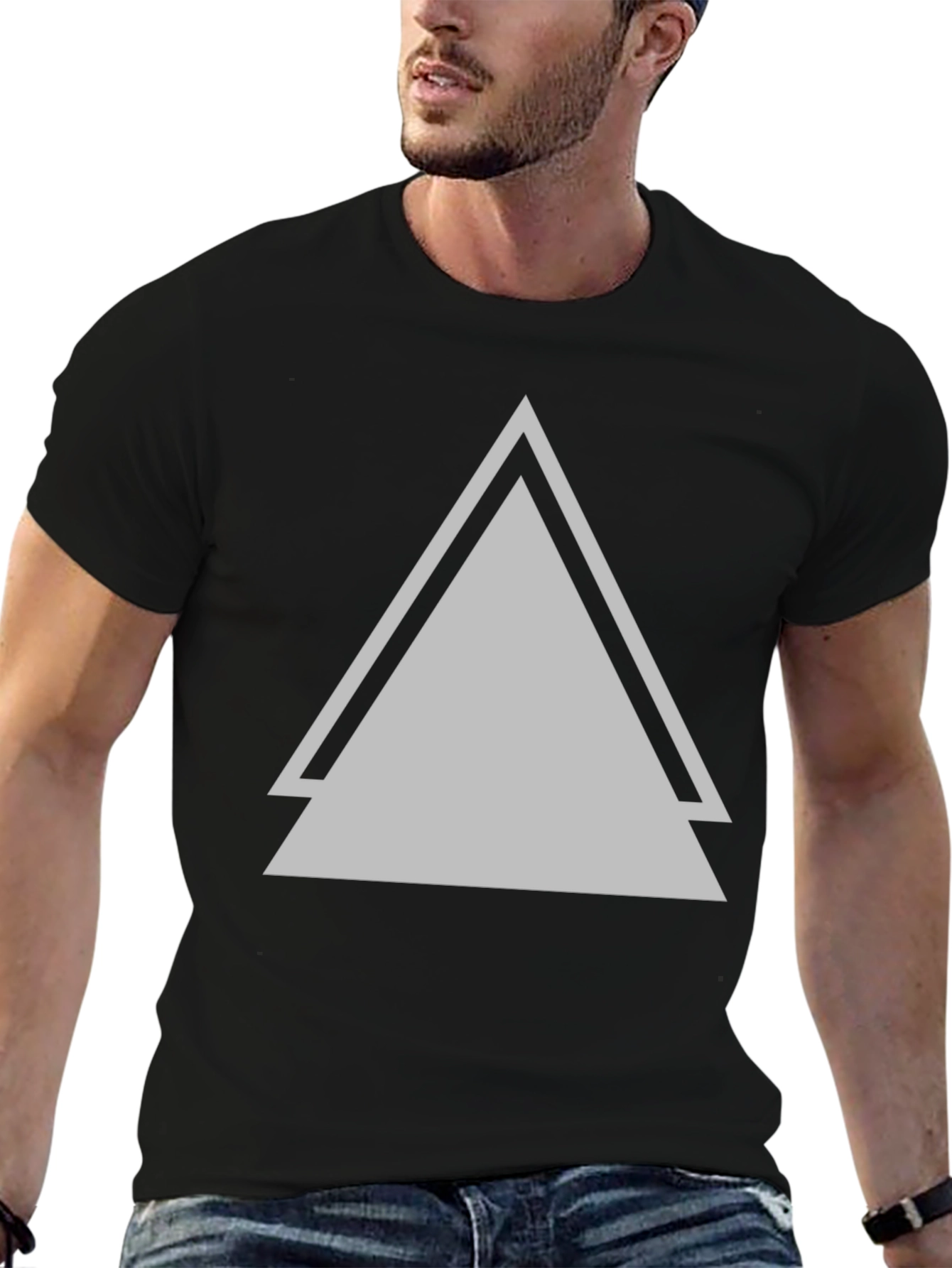 Geometric Triangle Graphic Black T-Shirt