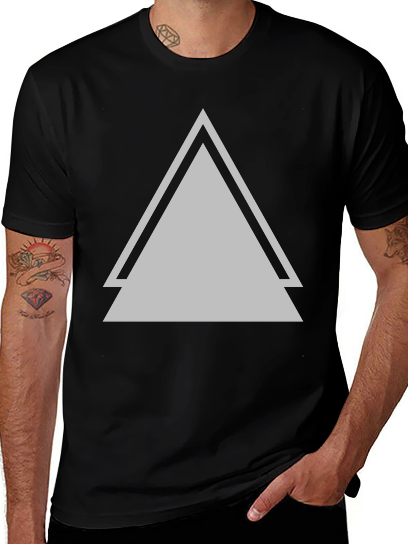 Geometric Triangle Graphic Black T-Shirt