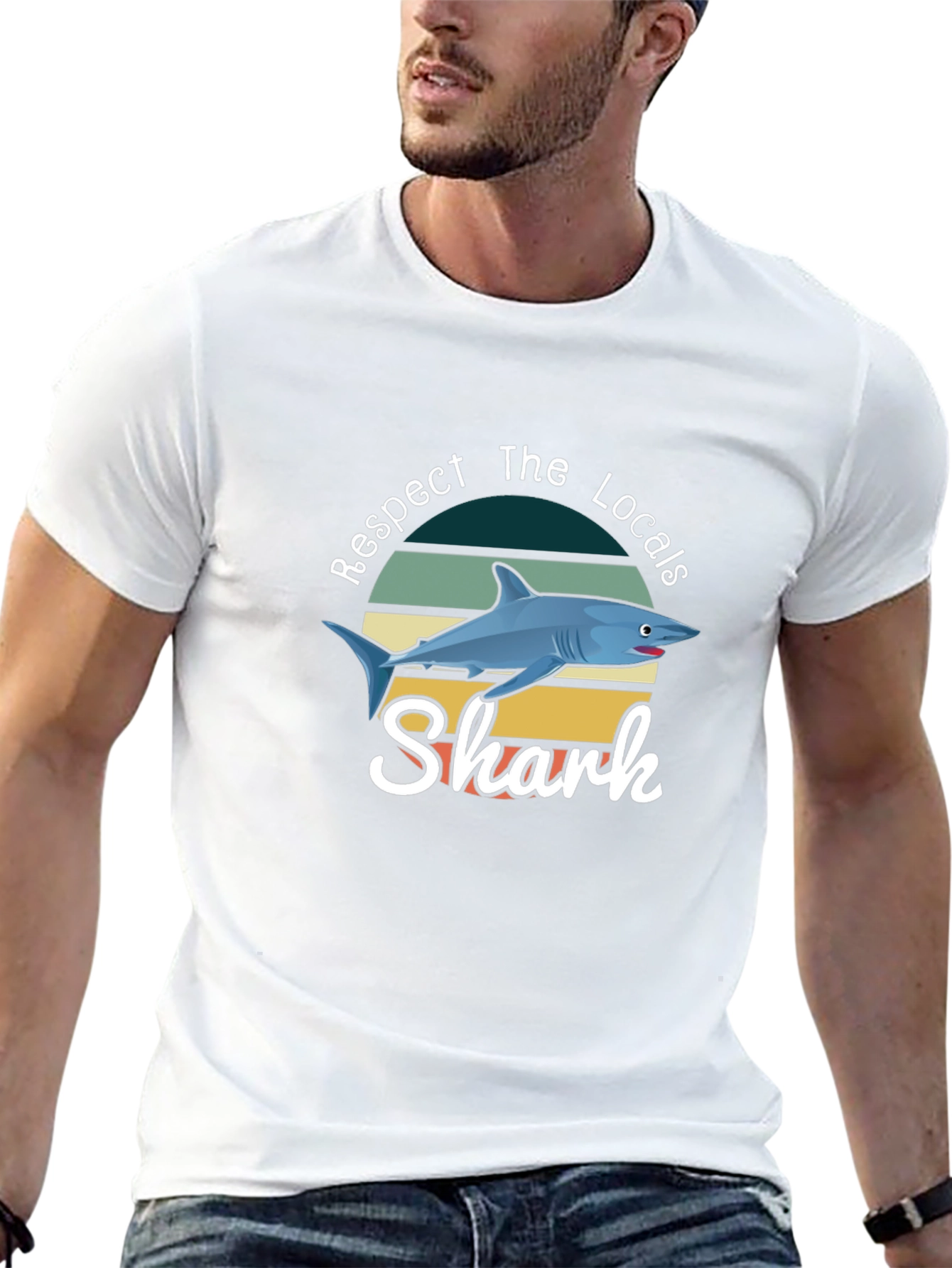 Respect The Locals Shark T-Shirt Black Crewneck