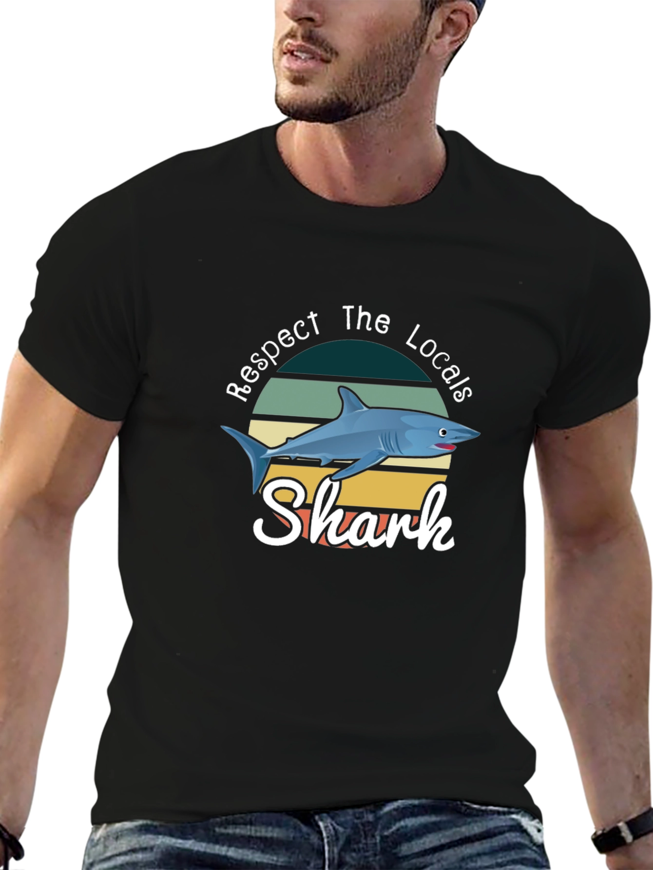 Respect The Locals Shark T-Shirt Black Crewneck