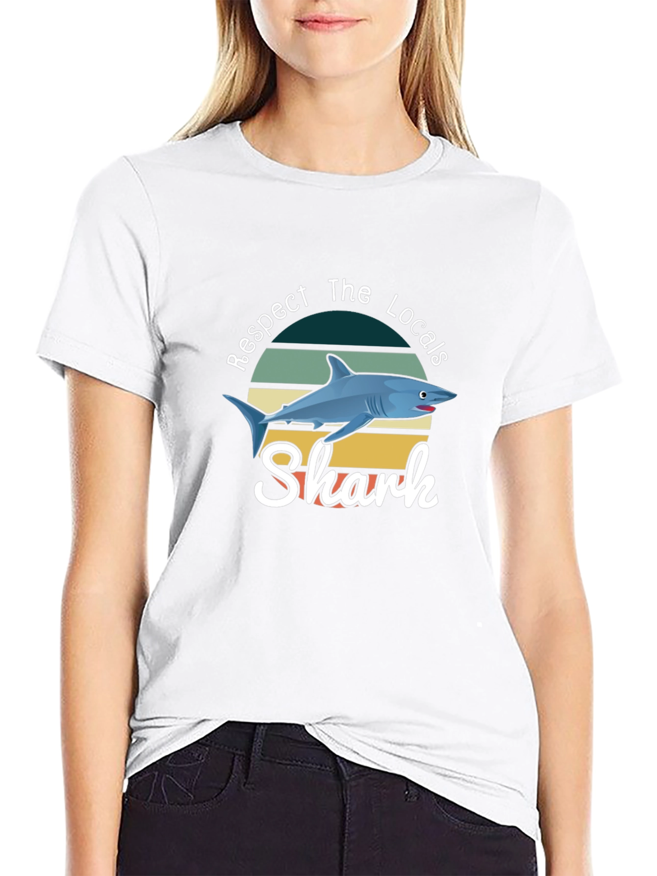 Respect The Locals Shark T-Shirt Black Crewneck