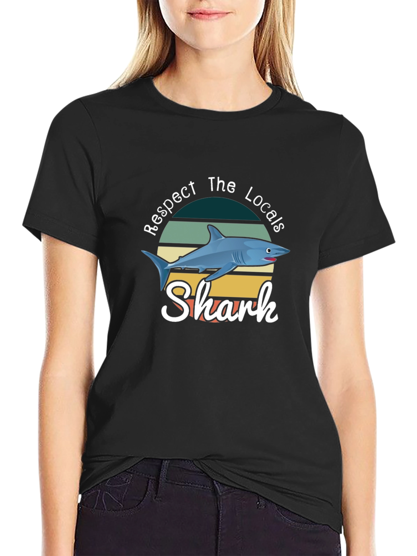 Respect The Locals Shark T-Shirt Black Crewneck