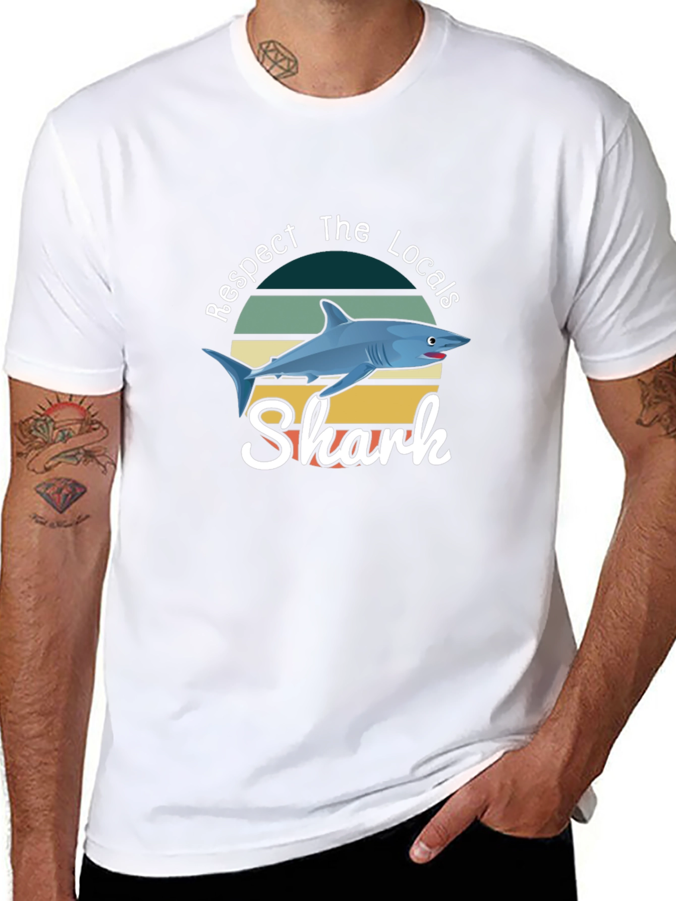 Respect The Locals Shark T-Shirt Black Crewneck