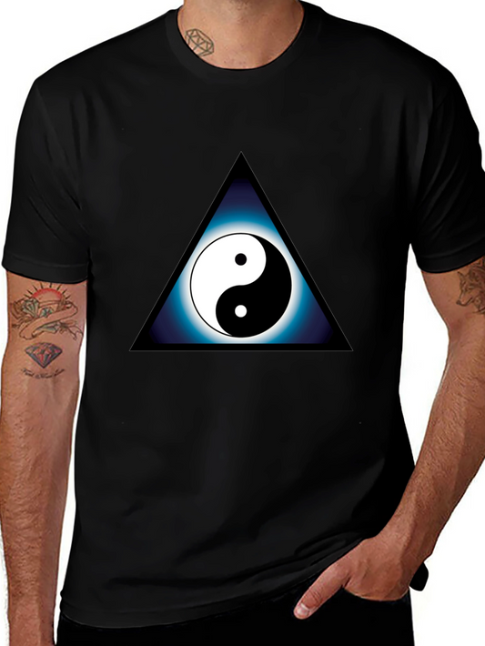 Yin Yang Triangle Graphic Tee - Black Cotton Comfort