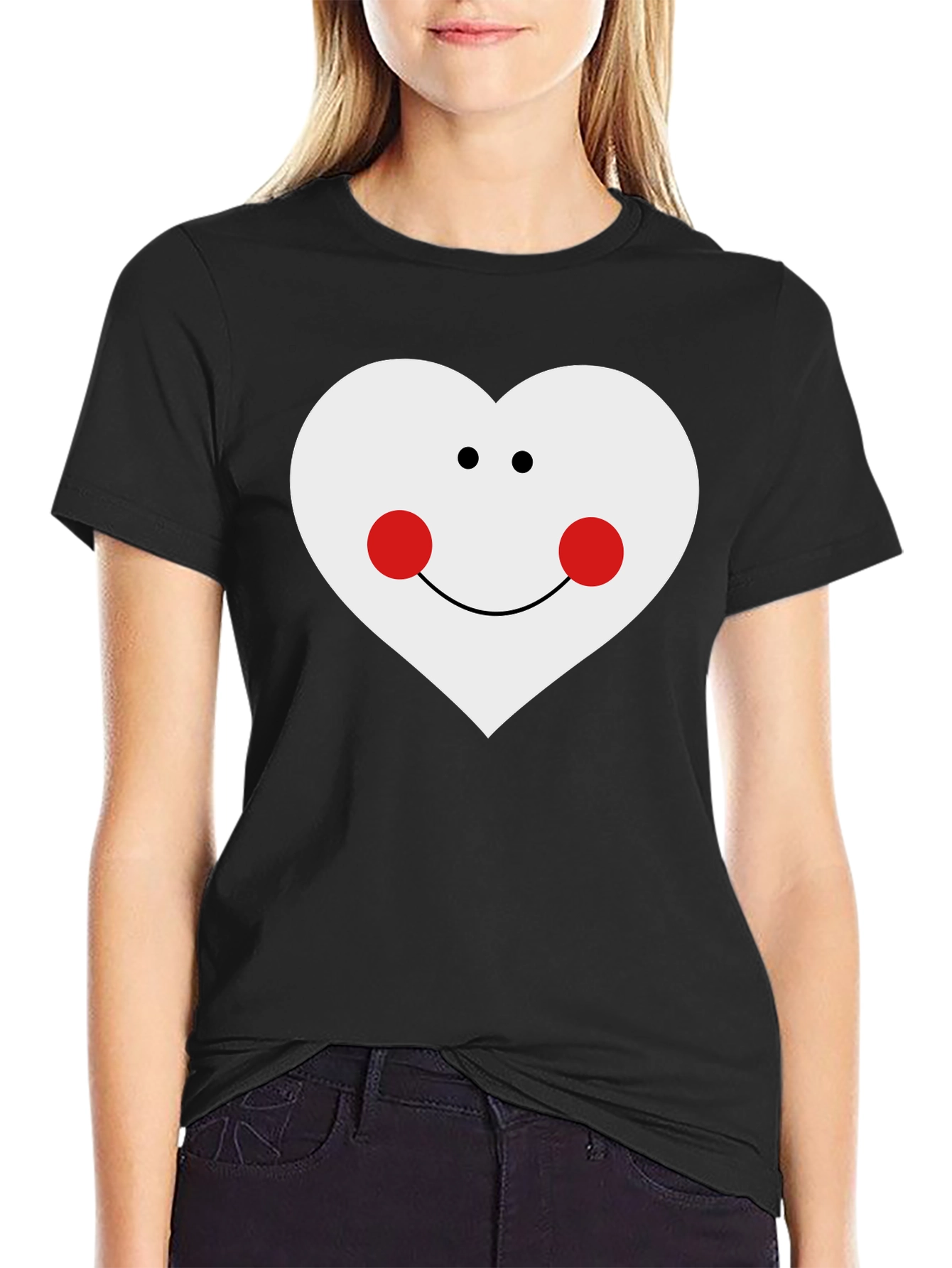 Heart Face Graphic T-Shirt - Black