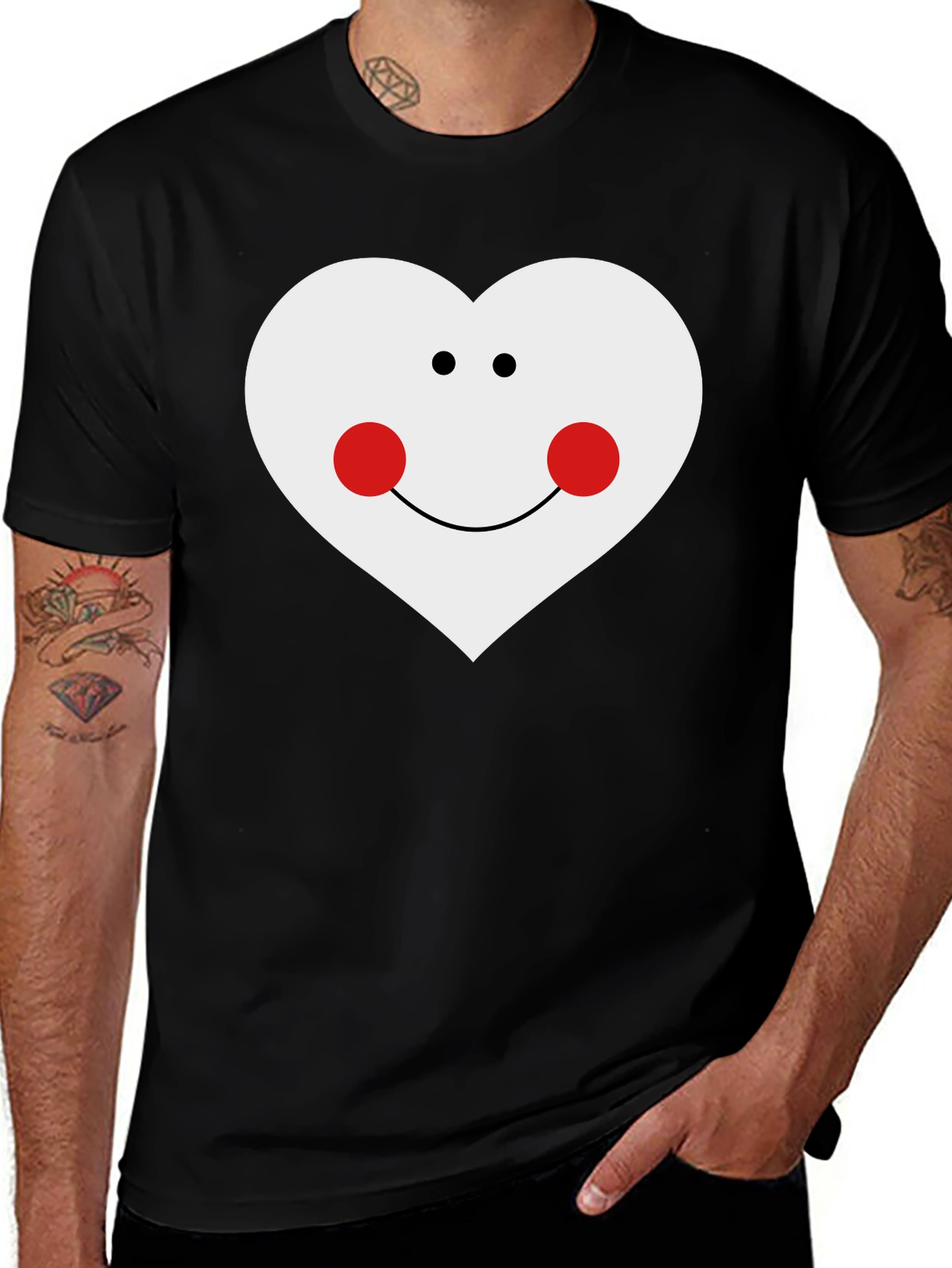 Heart Face Graphic T-Shirt - Black