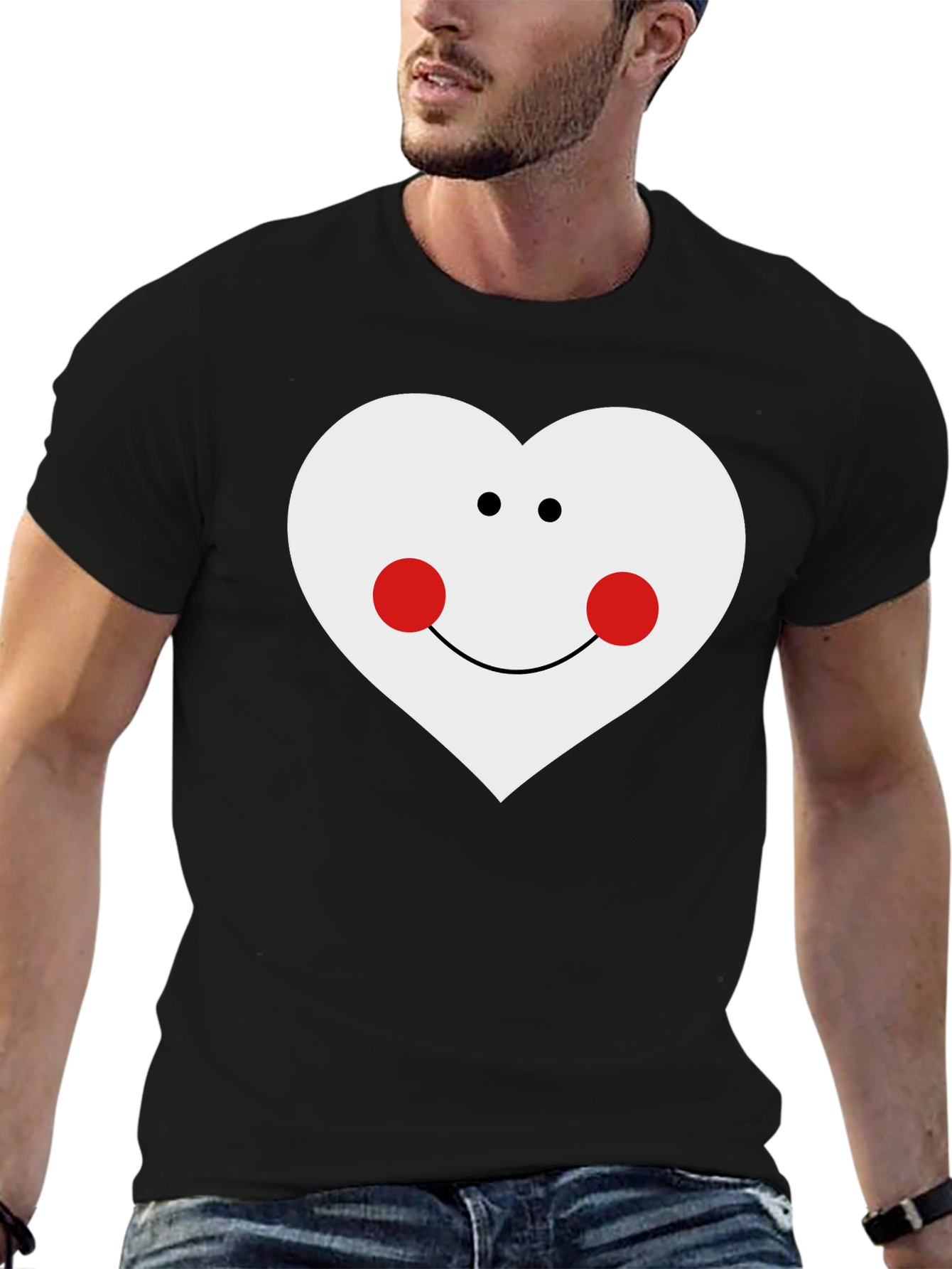 Heart Face Graphic T-Shirt - Black