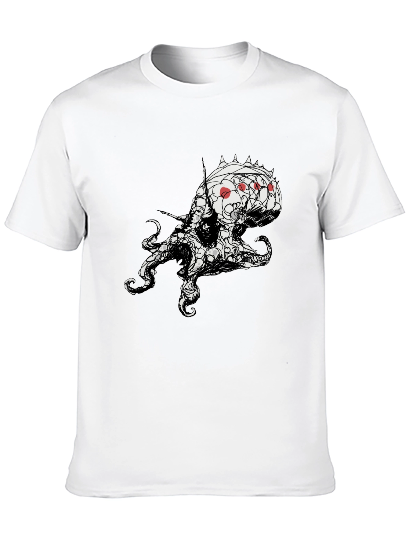 Mens Black T-Shirt with Abstract Octopus Design