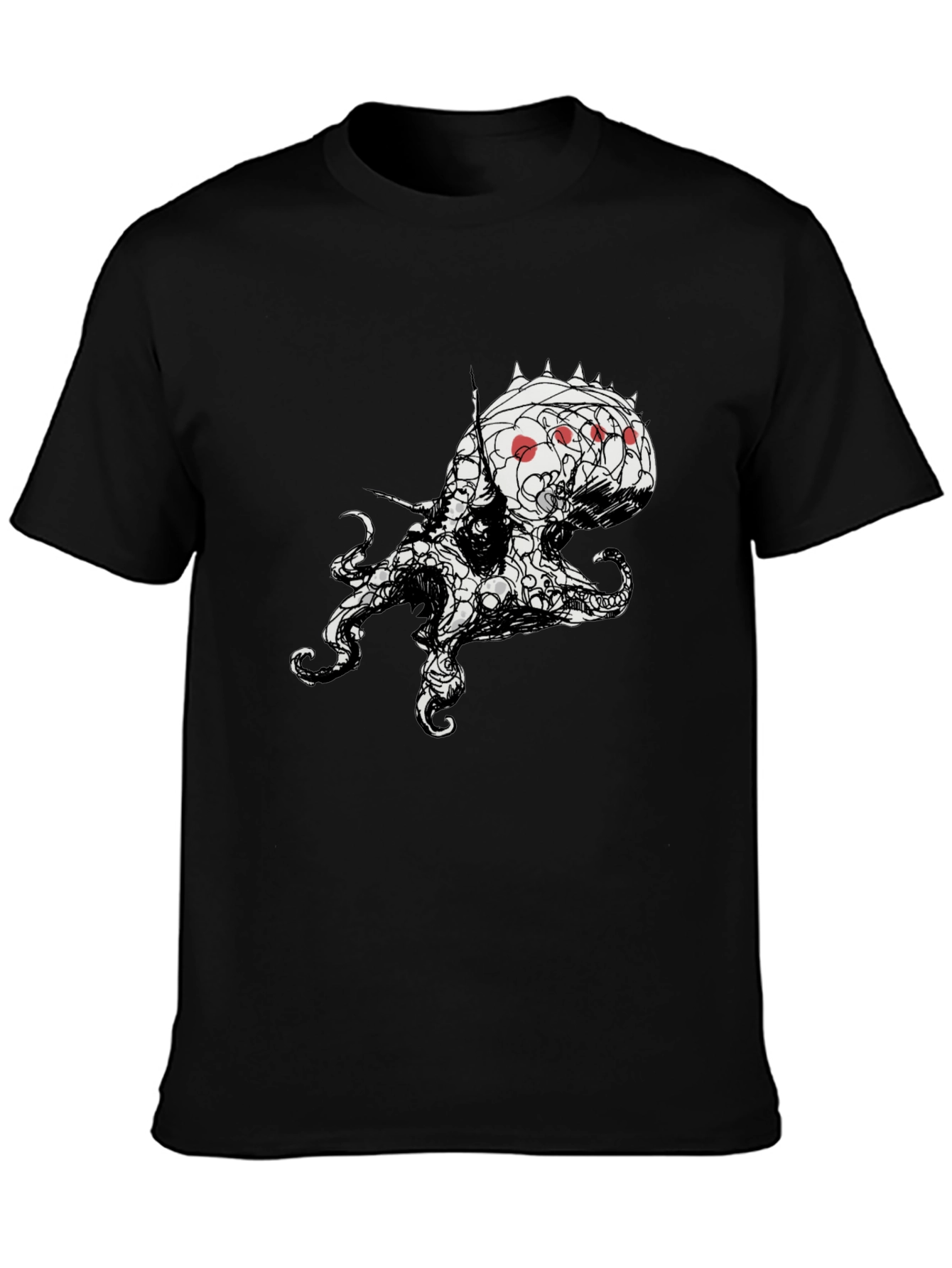 Mens Black T-Shirt with Abstract Octopus Design