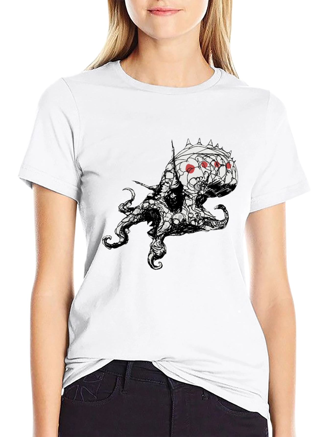 Mens Black T-Shirt with Abstract Octopus Design