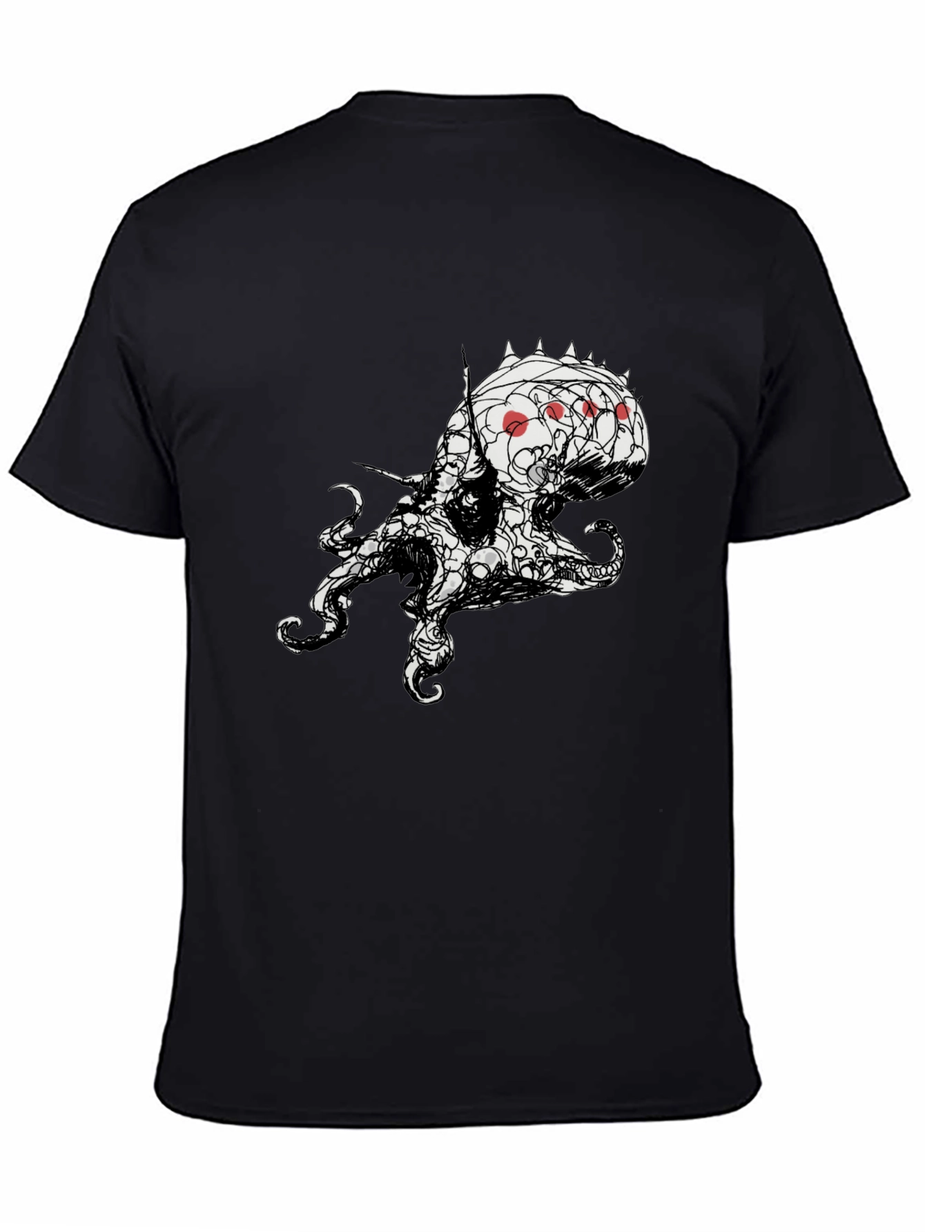 Mens Black T-Shirt with Abstract Octopus Design