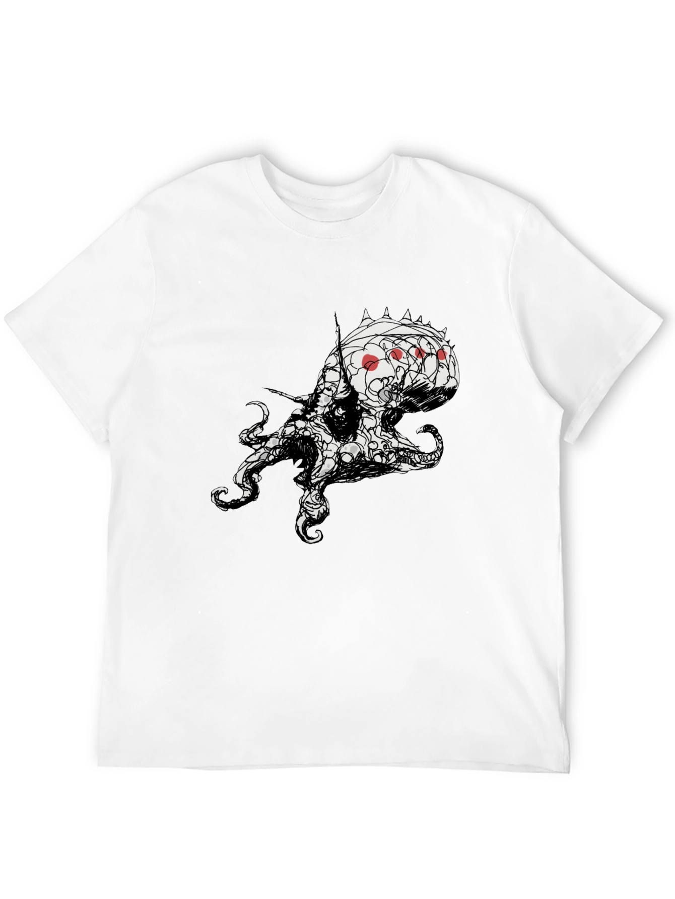 Mens Black T-Shirt with Abstract Octopus Design
