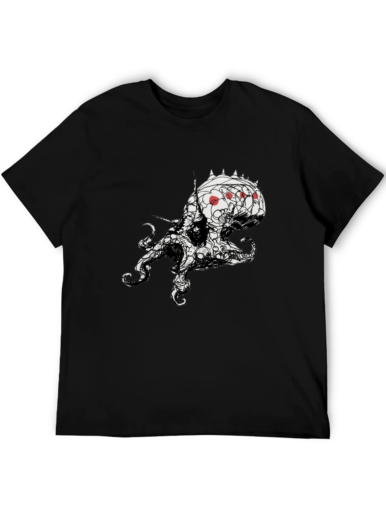 Mens Black T-Shirt with Abstract Octopus Design