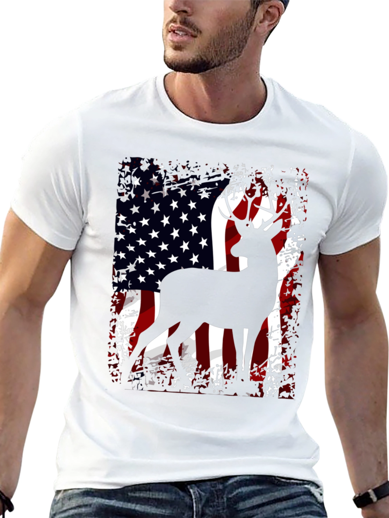 American Flag Deer Graphic T-Shirt