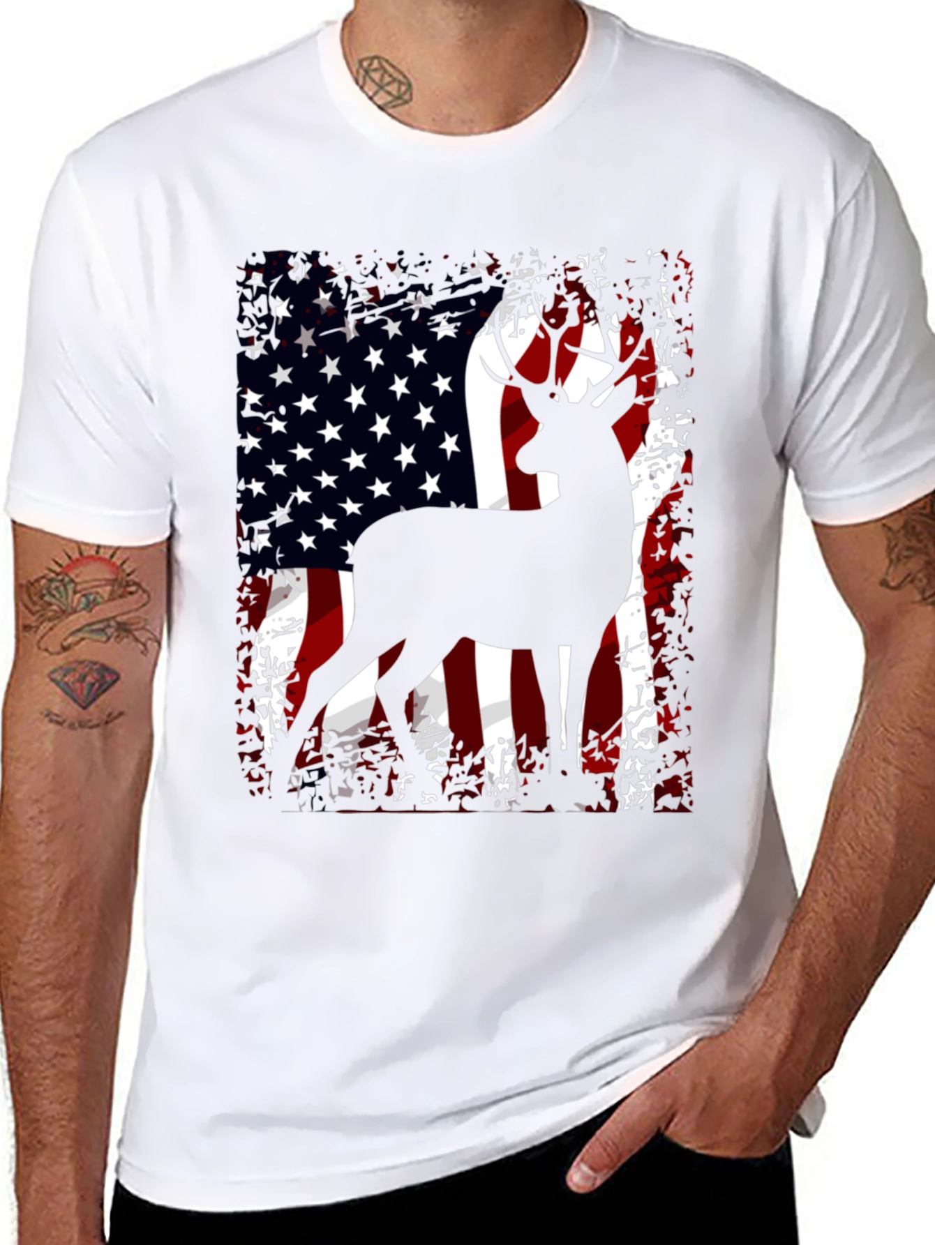 American Flag Deer Graphic T-Shirt