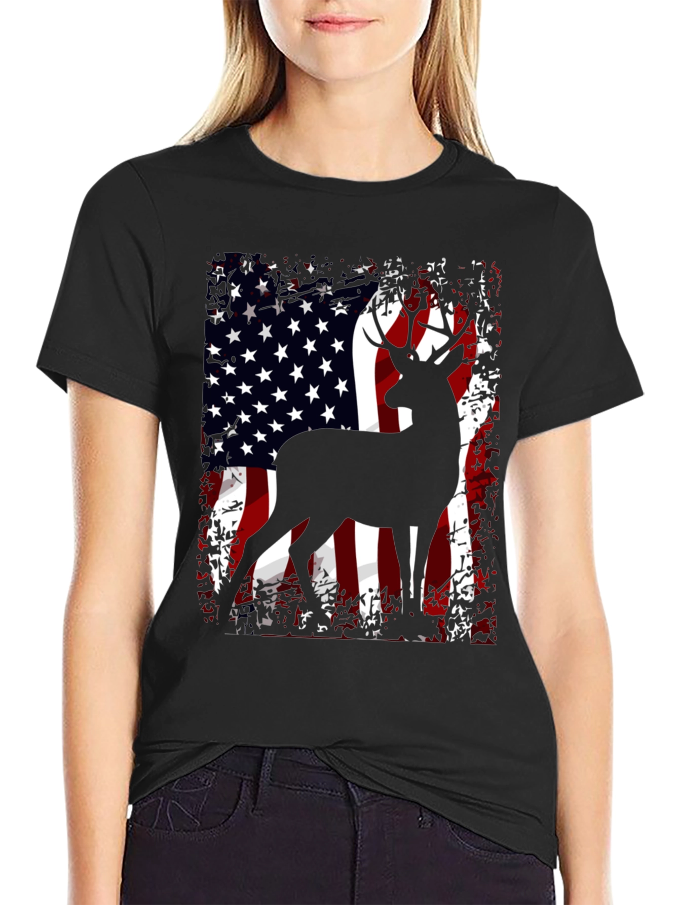 American Flag Deer Graphic T-Shirt