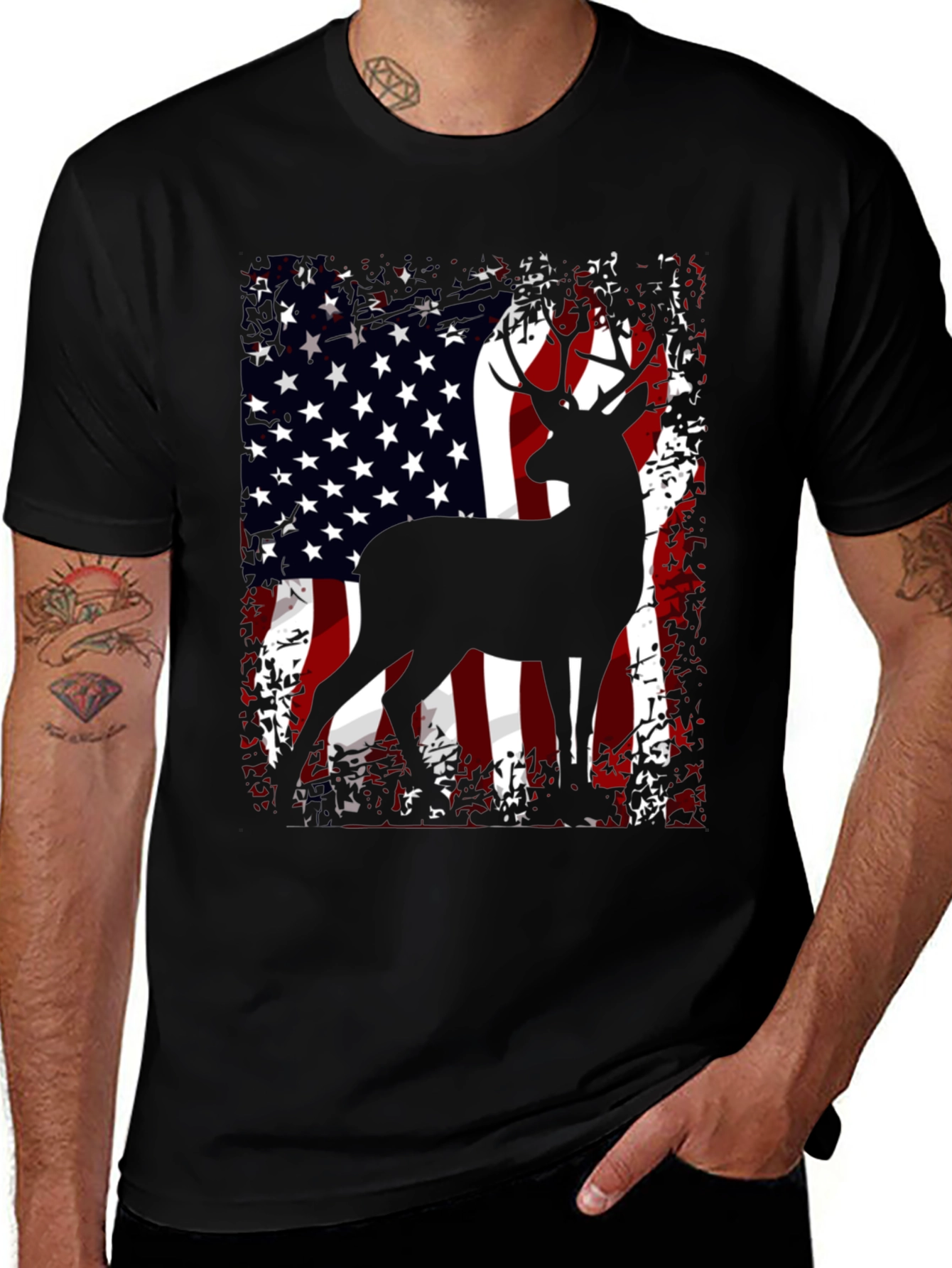 American Flag Deer Graphic T-Shirt