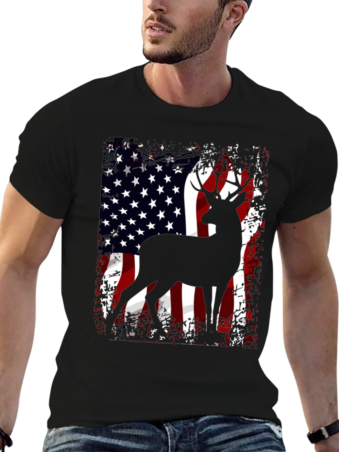 American Flag Deer Graphic T-Shirt