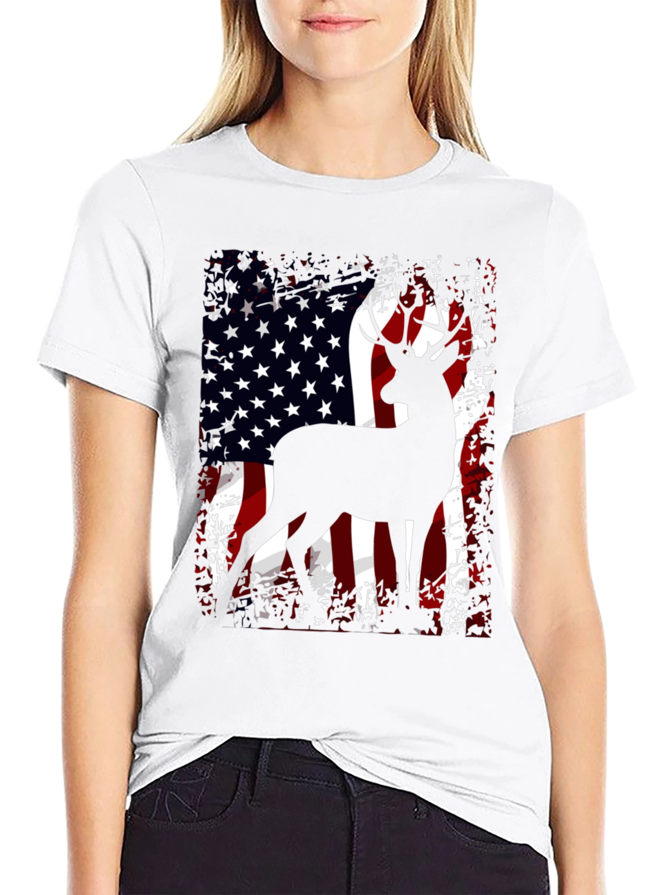 American Flag Deer Graphic T-Shirt