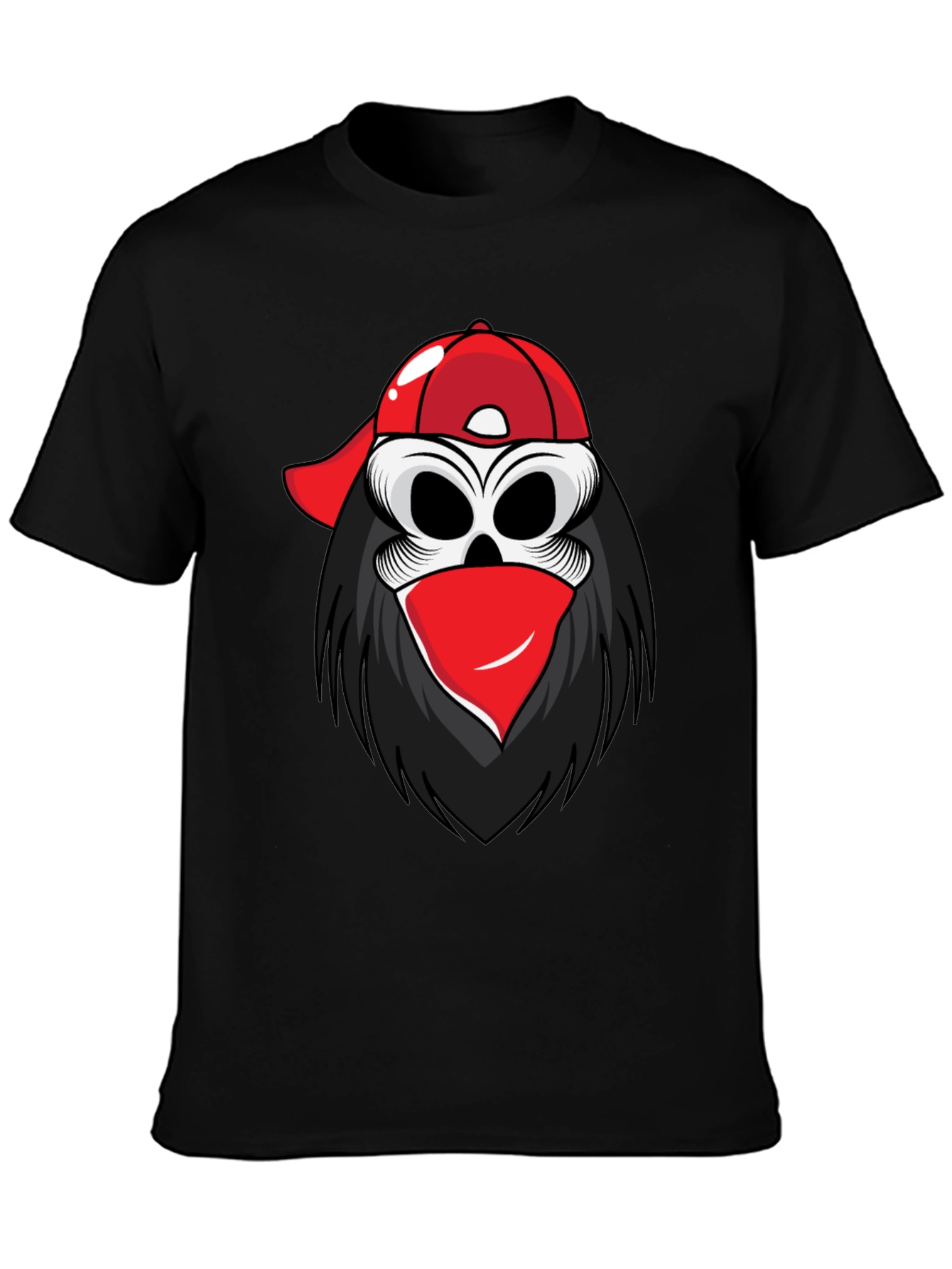 Skull in Cap Graphic Tee - Black Cotton Blend