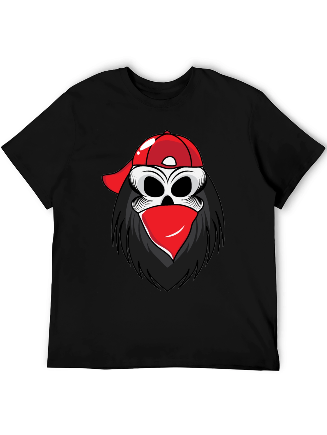 Skull in Cap Graphic Tee - Black Cotton Blend