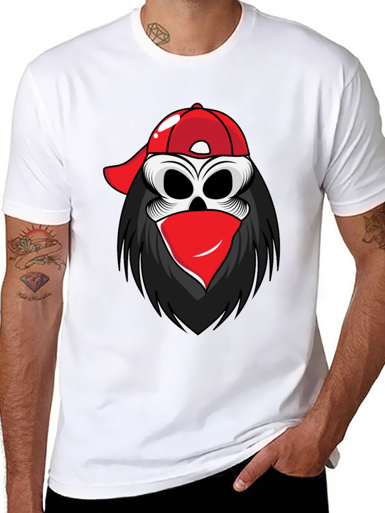 Skull in Cap Graphic Tee - Black Cotton Blend