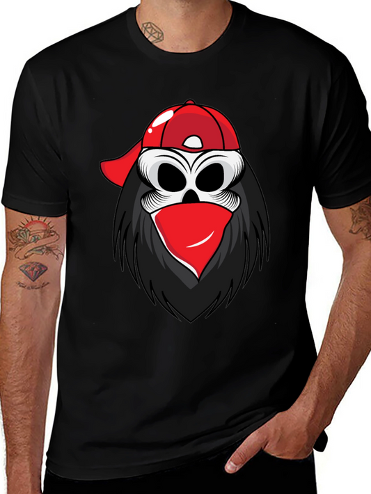Skull in Cap Graphic Tee - Black Cotton Blend