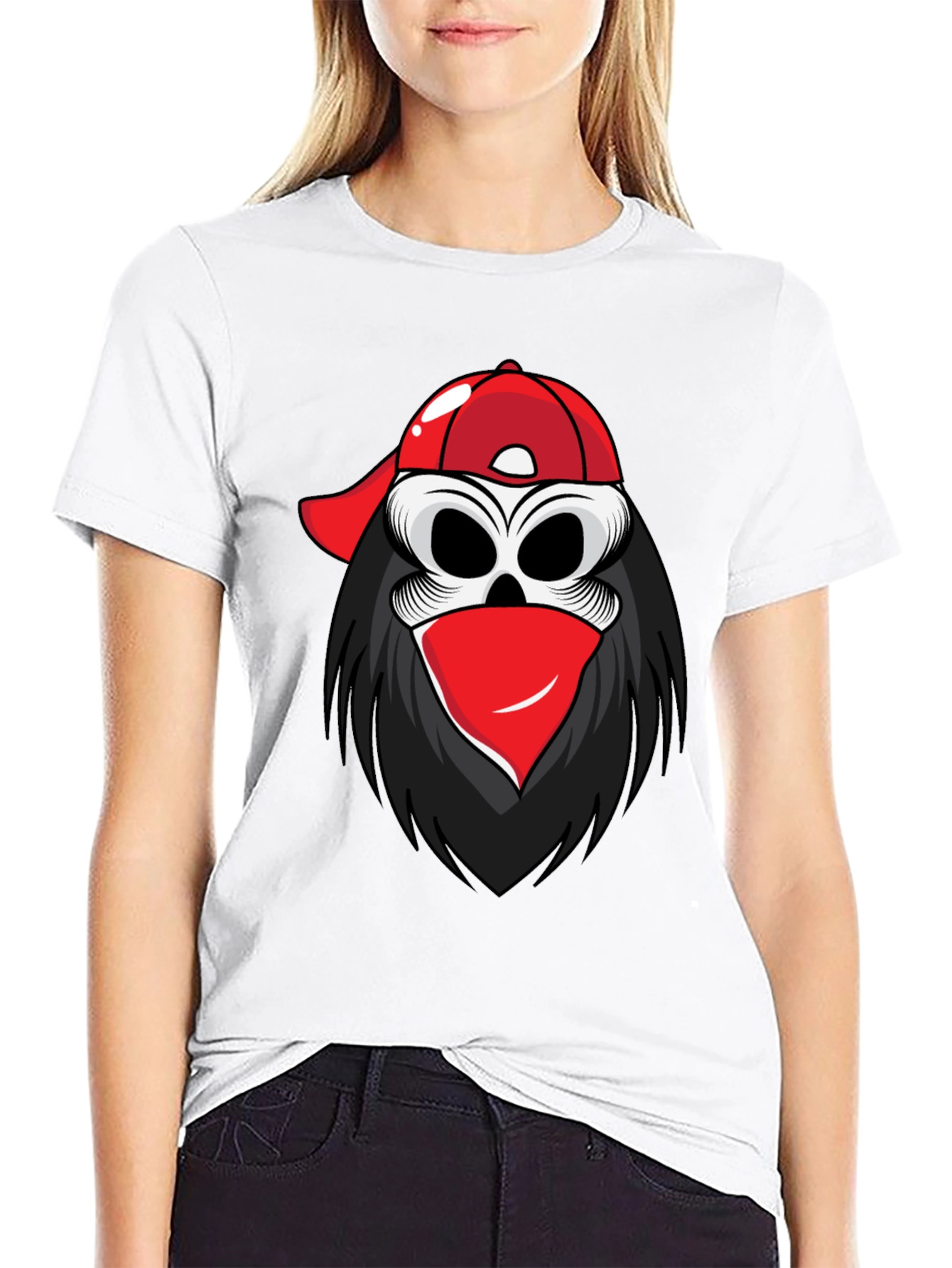 Skull in Cap Graphic Tee - Black Cotton Blend