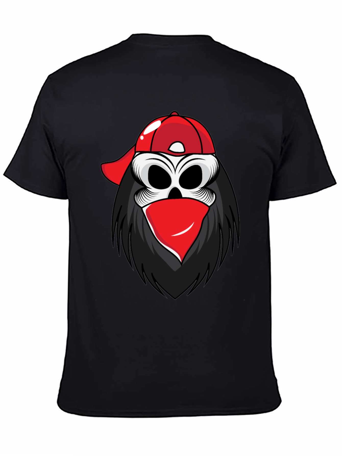 Skull in Cap Graphic Tee - Black Cotton Blend