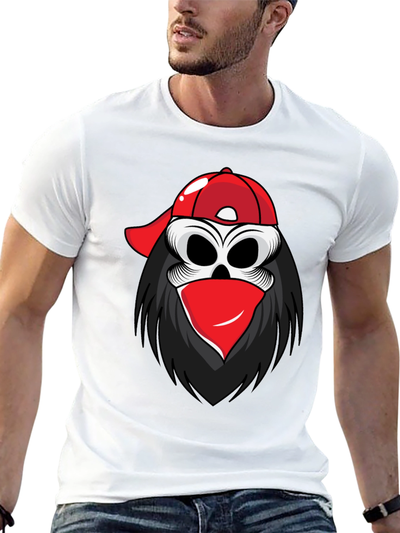 Skull in Cap Graphic Tee - Black Cotton Blend
