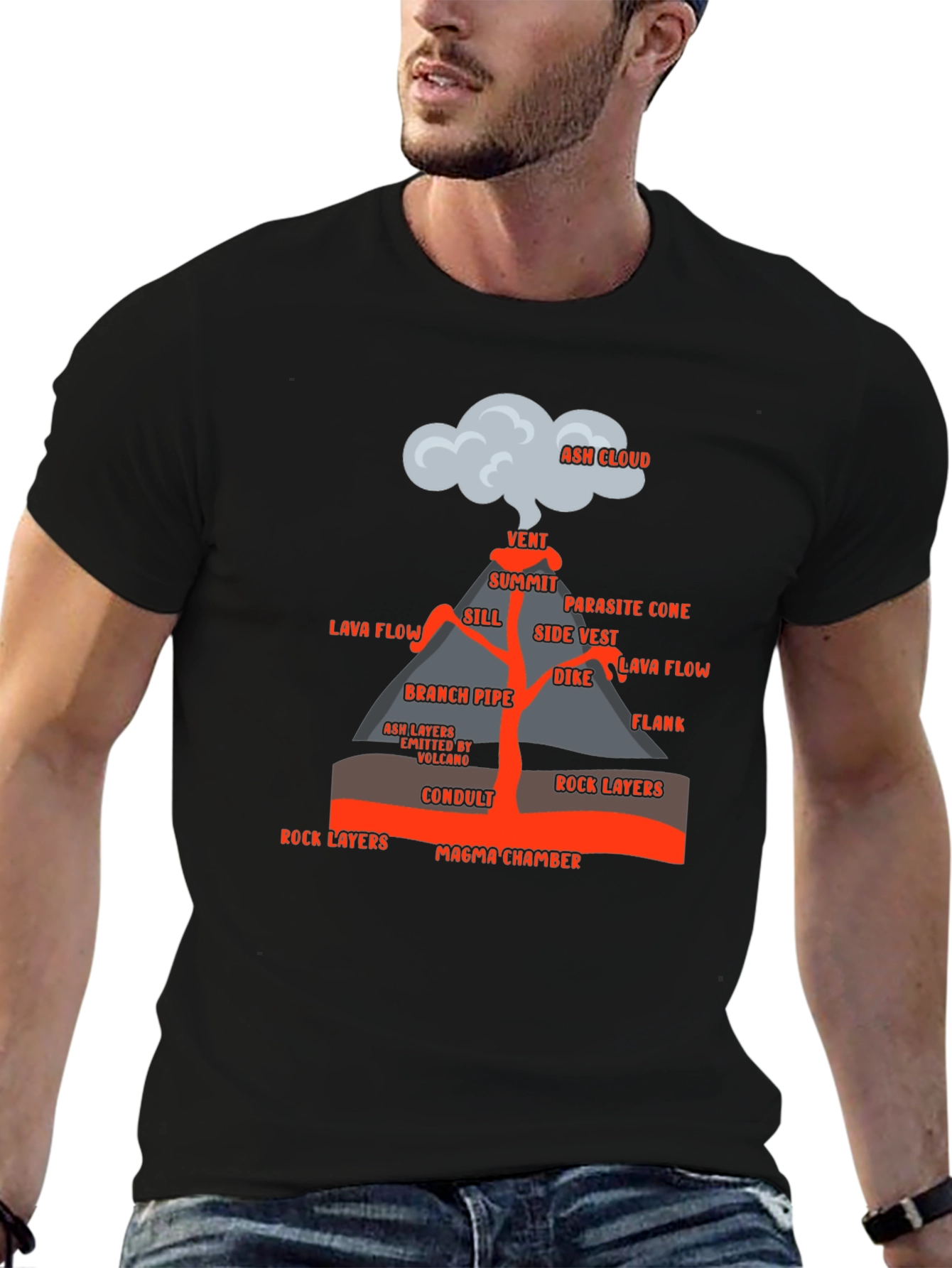 Volcano Anatomy Black T-Shirt - Educational Science Tee