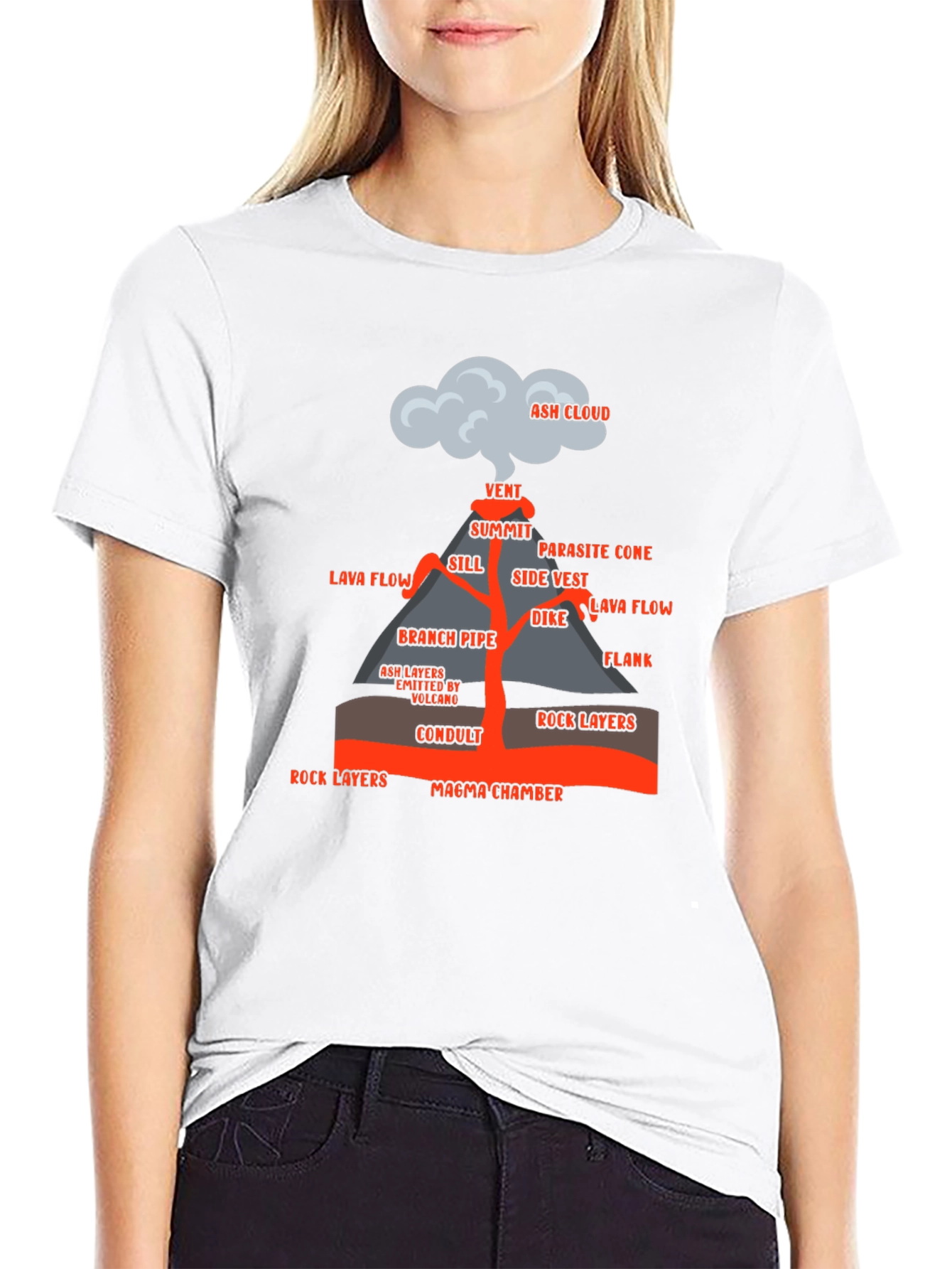 Volcano Anatomy Black T-Shirt - Educational Science Tee