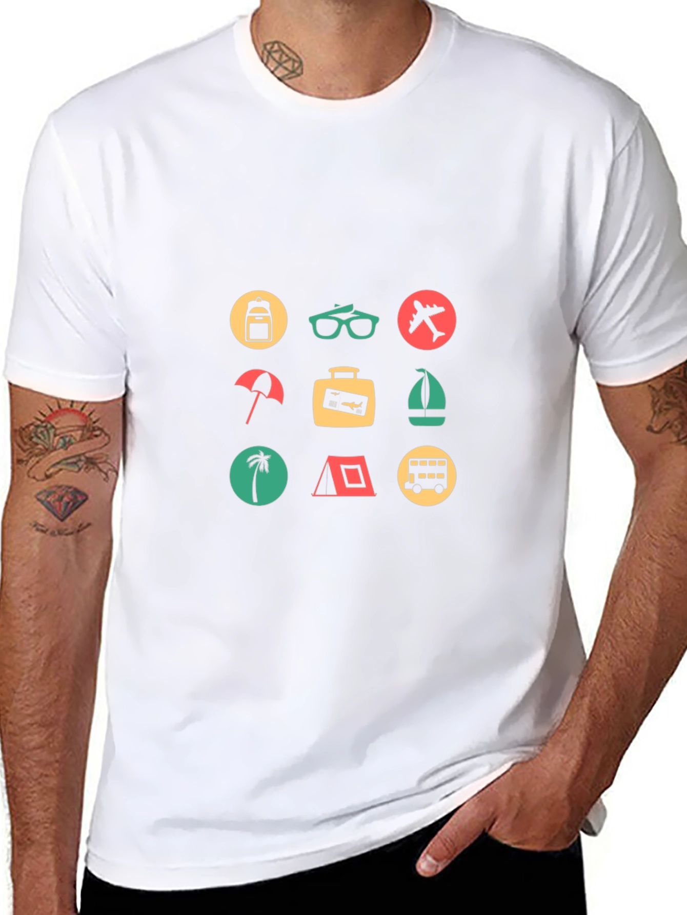 Travel Icon Graphic Print Crew Neck T-Shirt