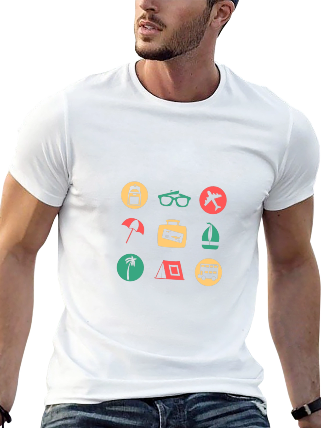 Travel Icon Graphic Print Crew Neck T-Shirt