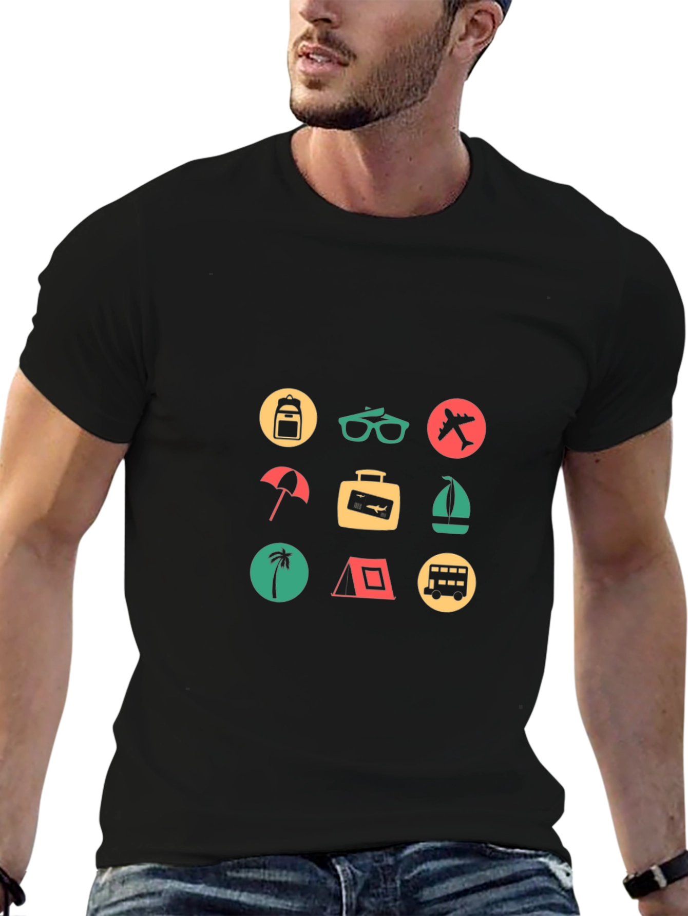 Travel Icon Graphic Print Crew Neck T-Shirt