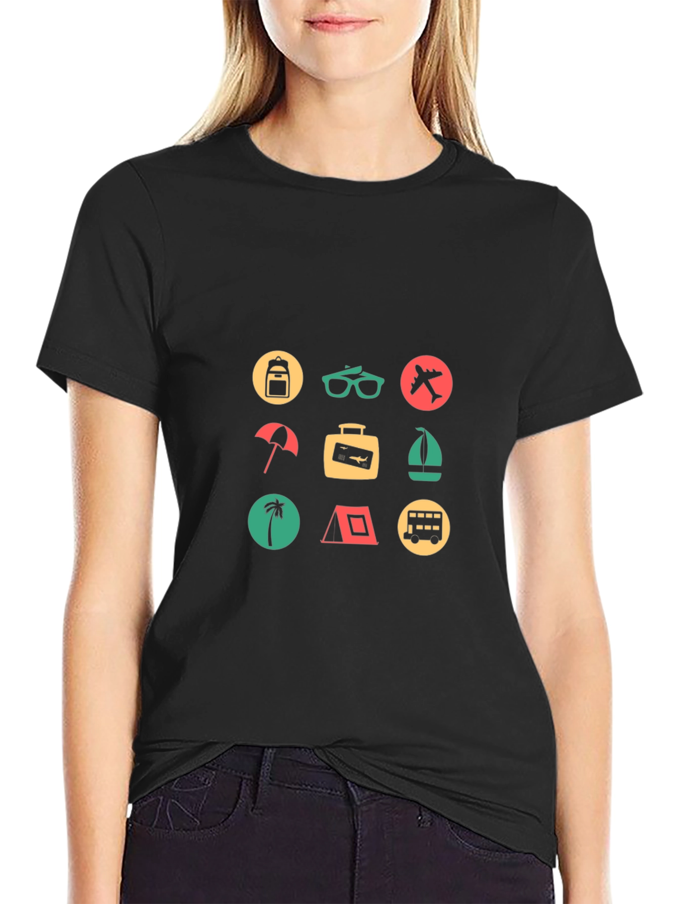 Travel Icon Graphic Print Crew Neck T-Shirt