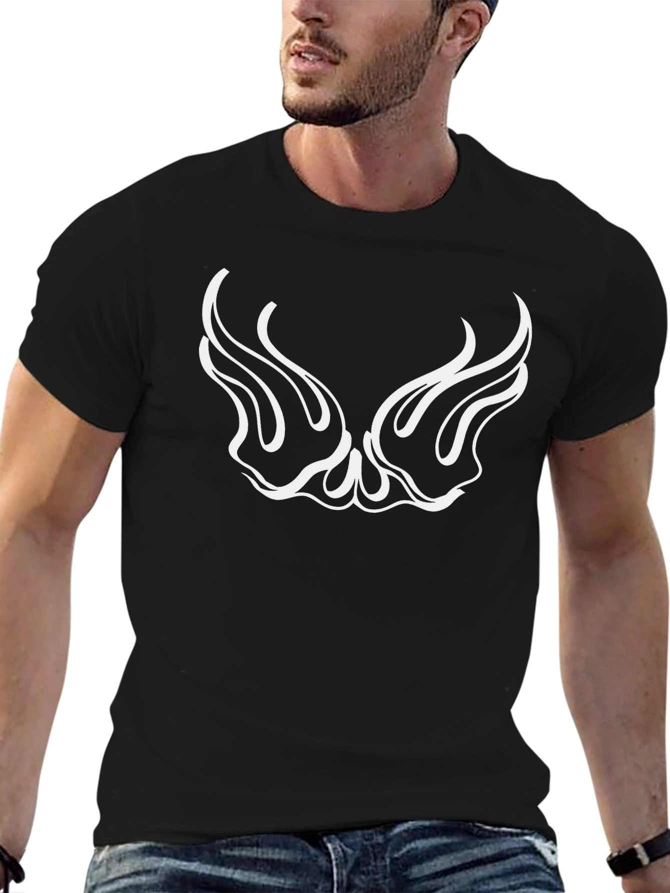 Black Graphic Tee - Winged Design