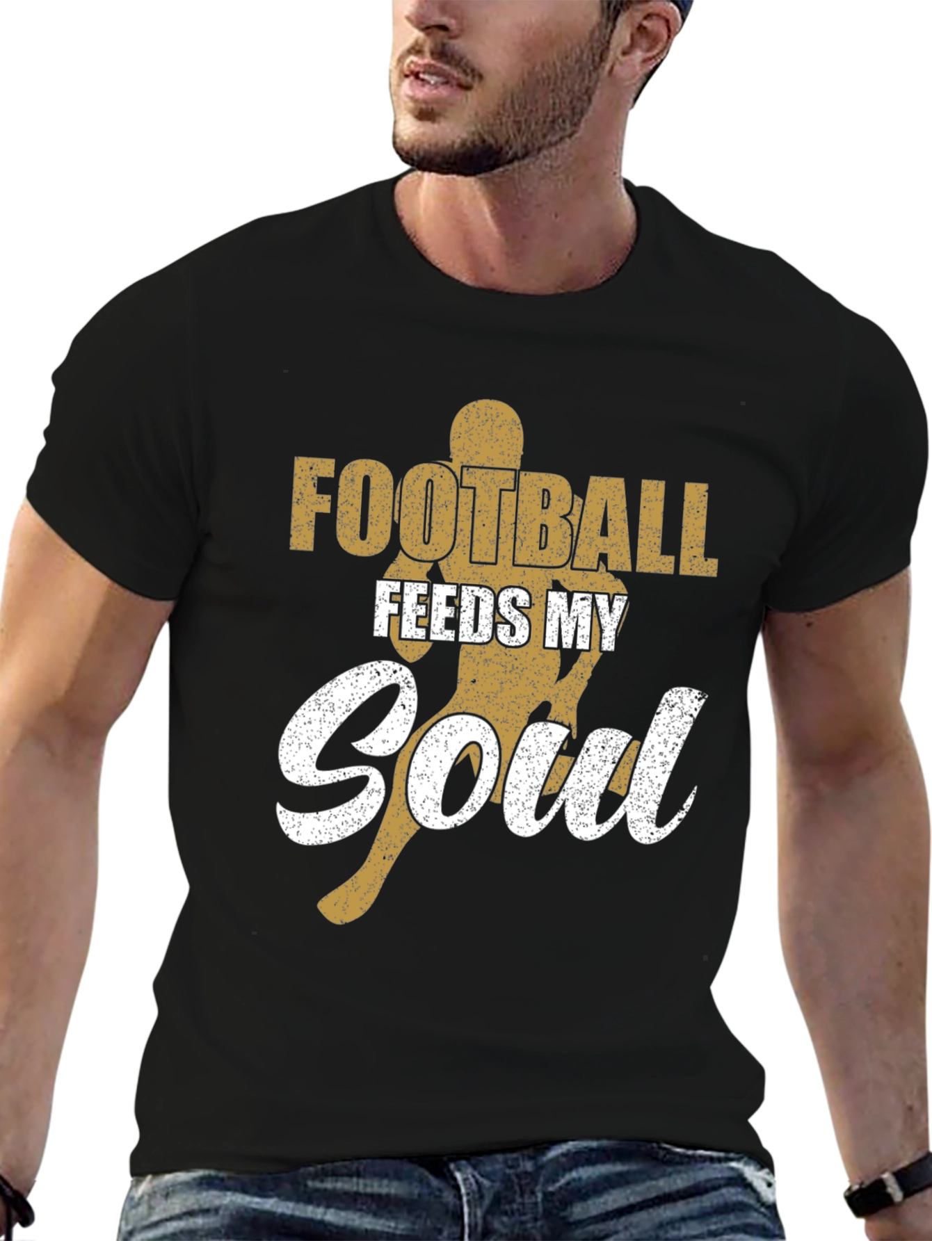 Football Feeds My Soul Graphic Tee - Black