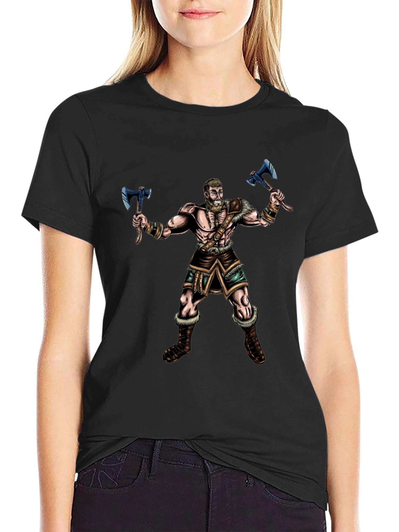 Viking Warrior Graphic Tee - Black Cotton Shirt