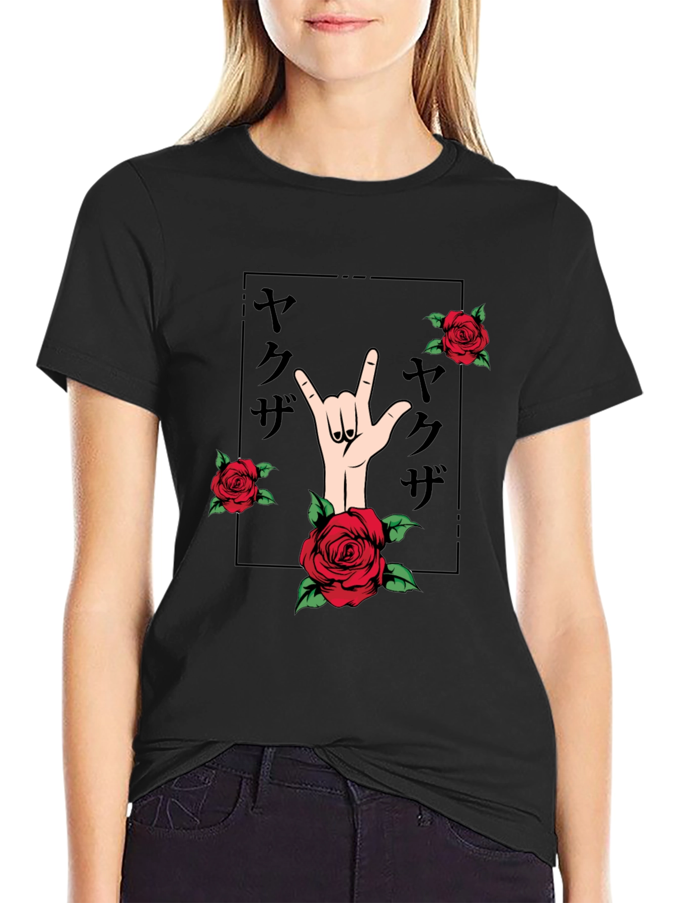 Rock On Roses Black Graphic Tee