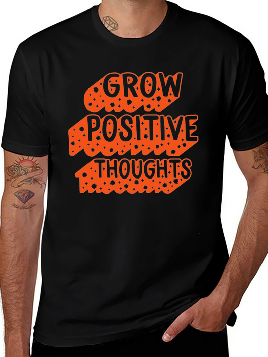 Grow Positive Thoughts Black Graphic T-Shirt
