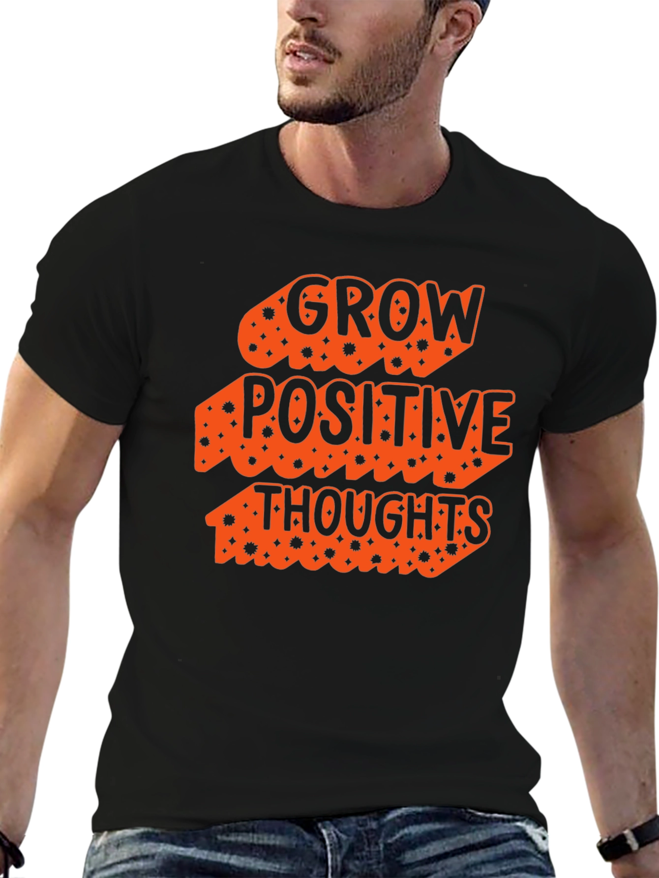 Grow Positive Thoughts Black Graphic T-Shirt