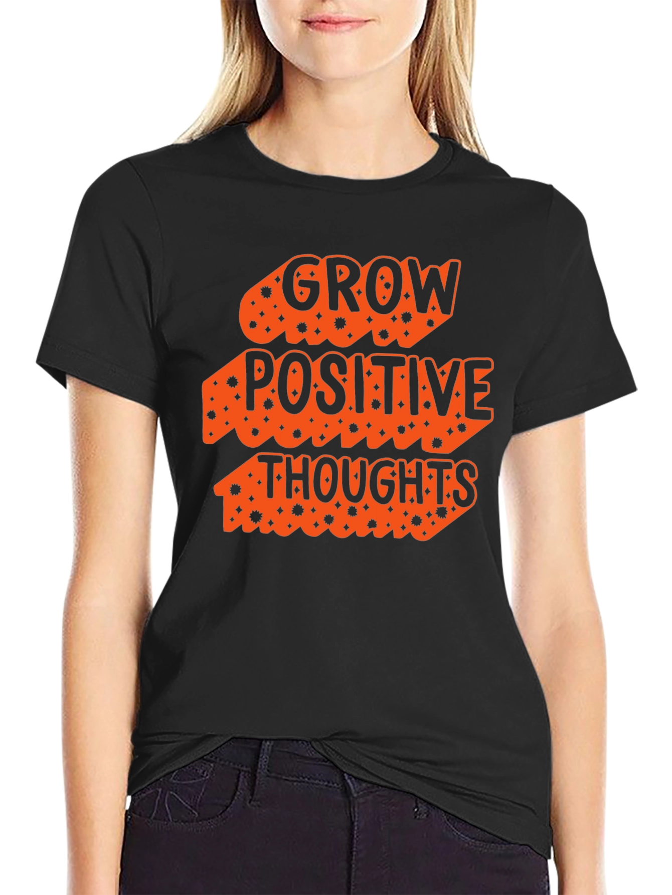 Grow Positive Thoughts Black Graphic T-Shirt