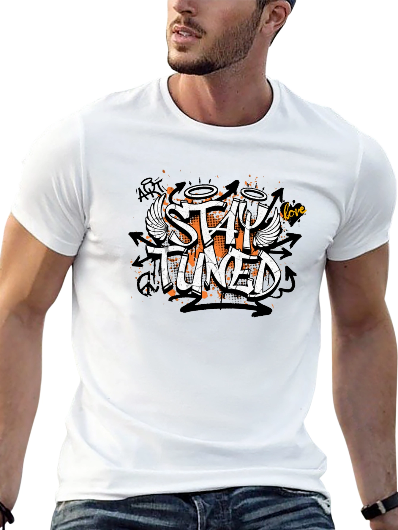 Stay Tuned Graphic Print Black T-Shirt